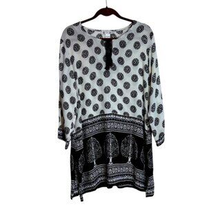 Cute Options Women’s Large Black White Patterned Sheer Top Coverup Dress Trees